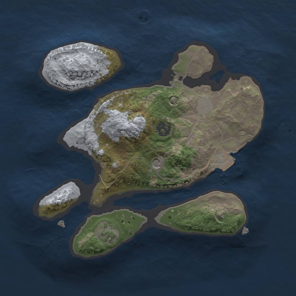 Rust Map: Procedural Map, Size: 2000, Seed: 8725, 4 Monuments