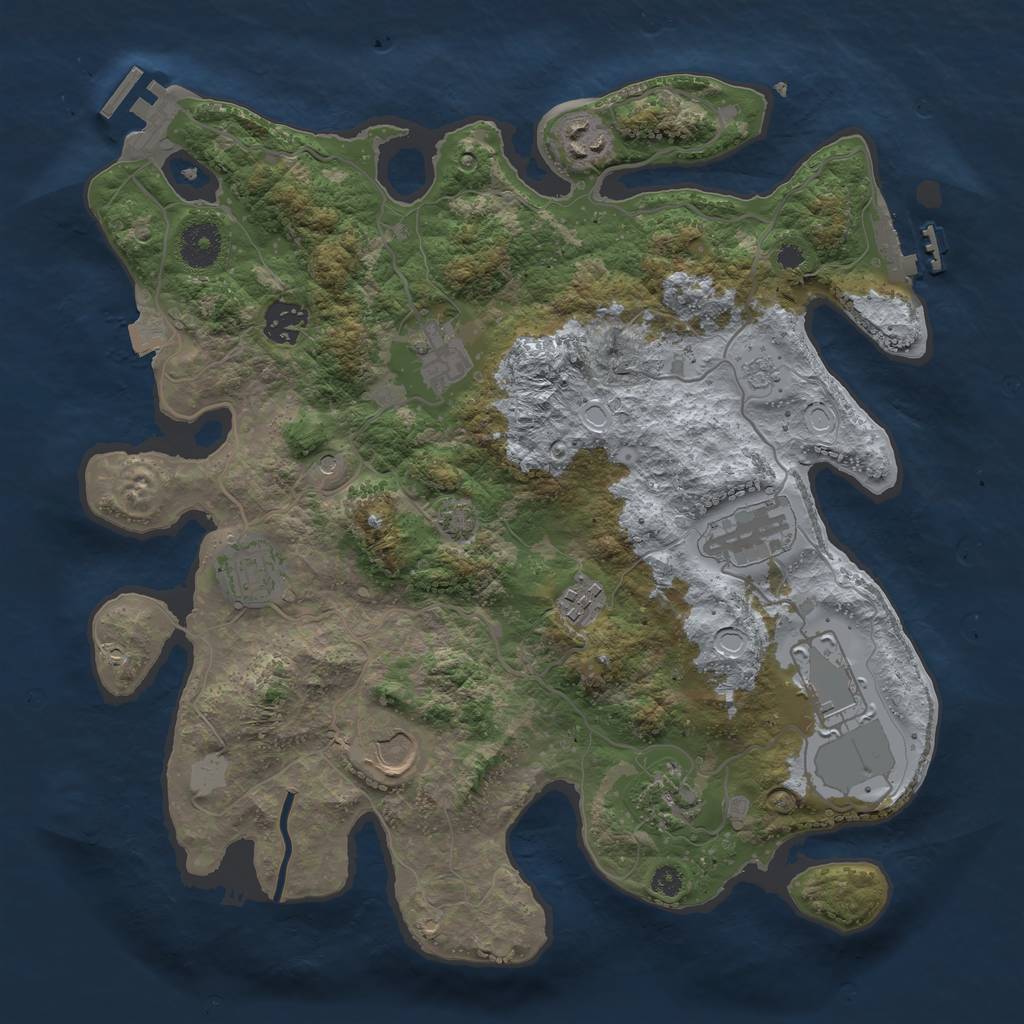 Rust Map: Procedural Map, Size: 3500, Seed: 57569214, 17 Monuments