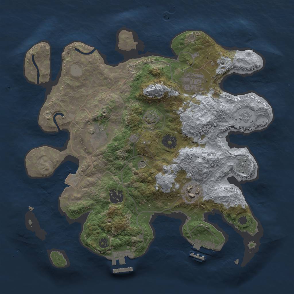 Rust Map: Procedural Map, Size: 3000, Seed: 494957, 13 Monuments