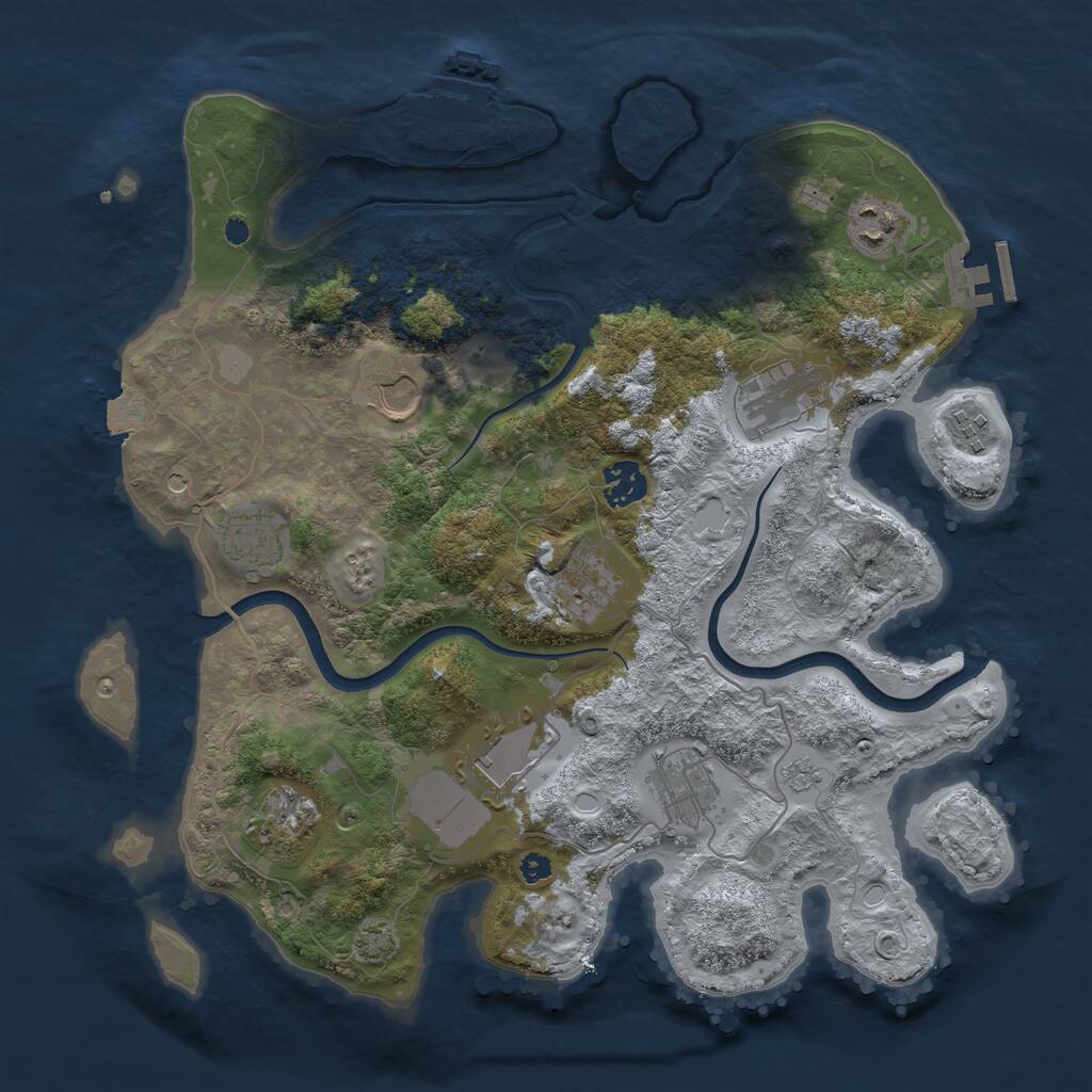 Rust Map: Procedural Map, Size: 3600, Seed: 1294447602, 16 Monuments