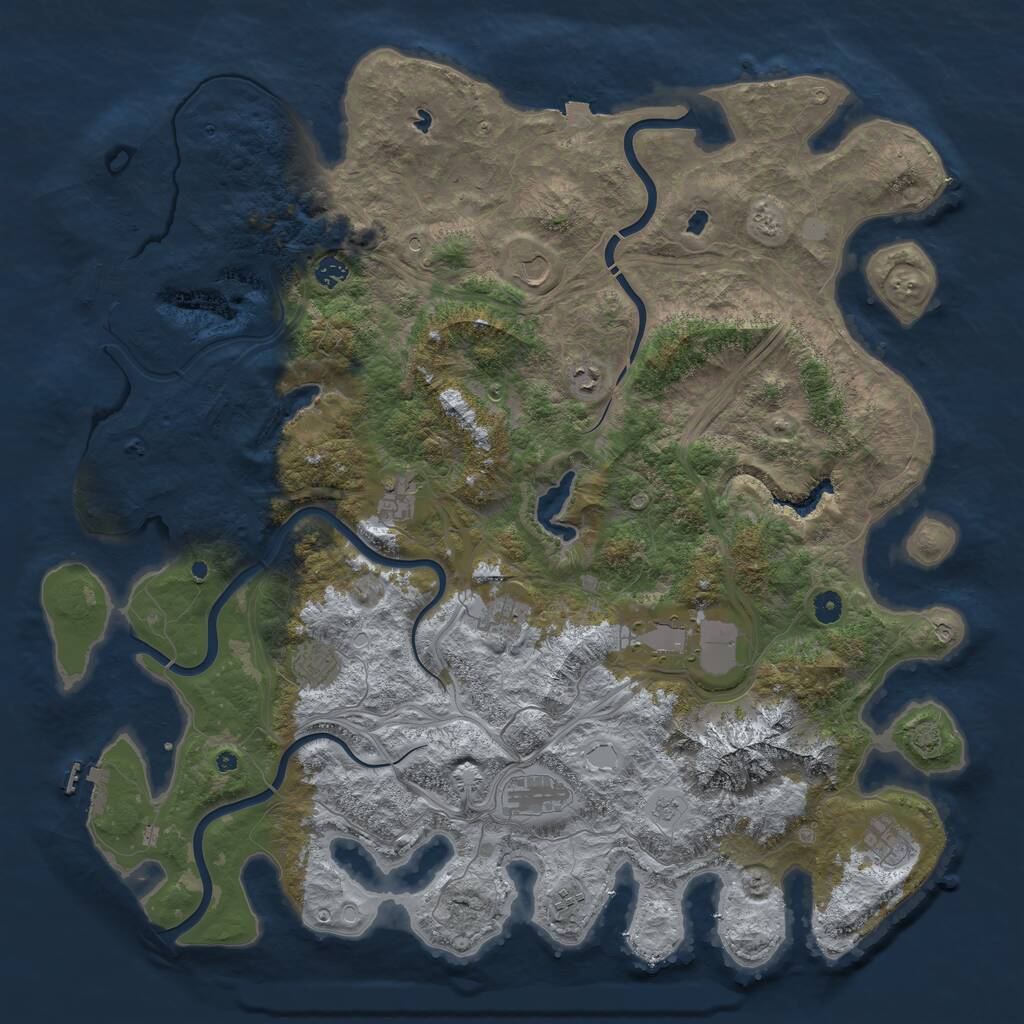 Rust Map: Procedural Map, Size: 5000, Seed: 53283, 16 Monuments