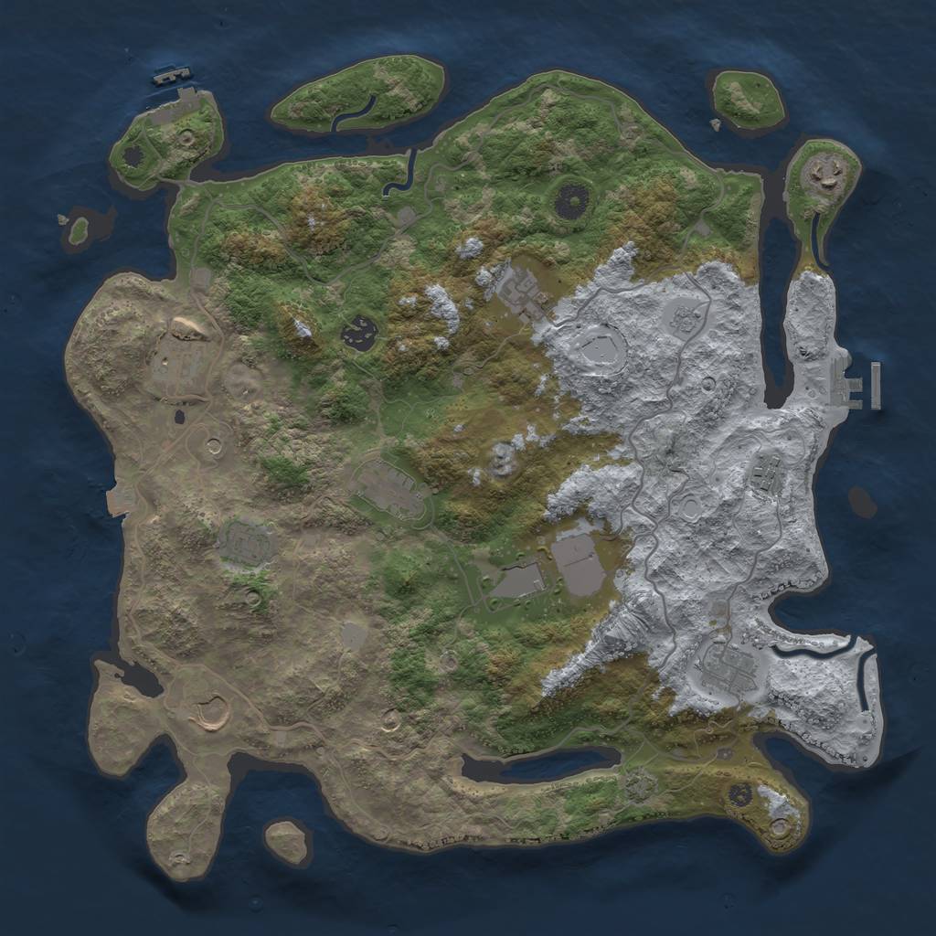 Rust Map: Procedural Map, Size: 4000, Seed: 629156716, 18 Monuments