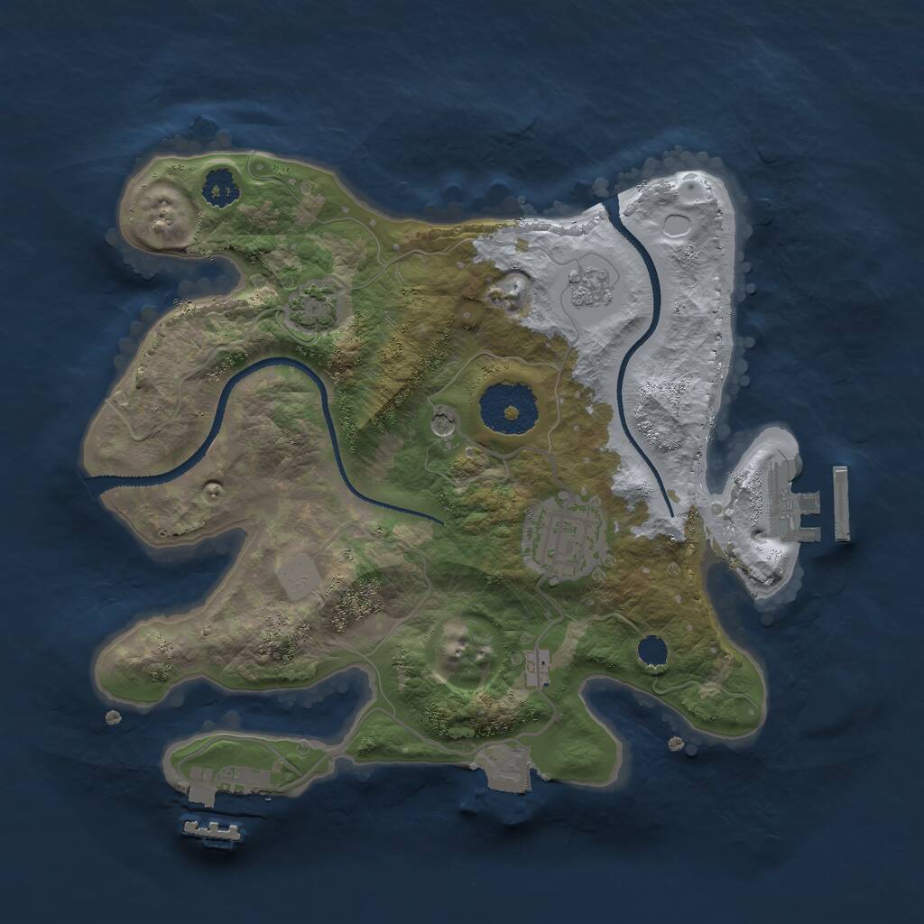 Rust Map: Procedural Map, Size: 2500, Seed: 74329332, 7 Monuments
