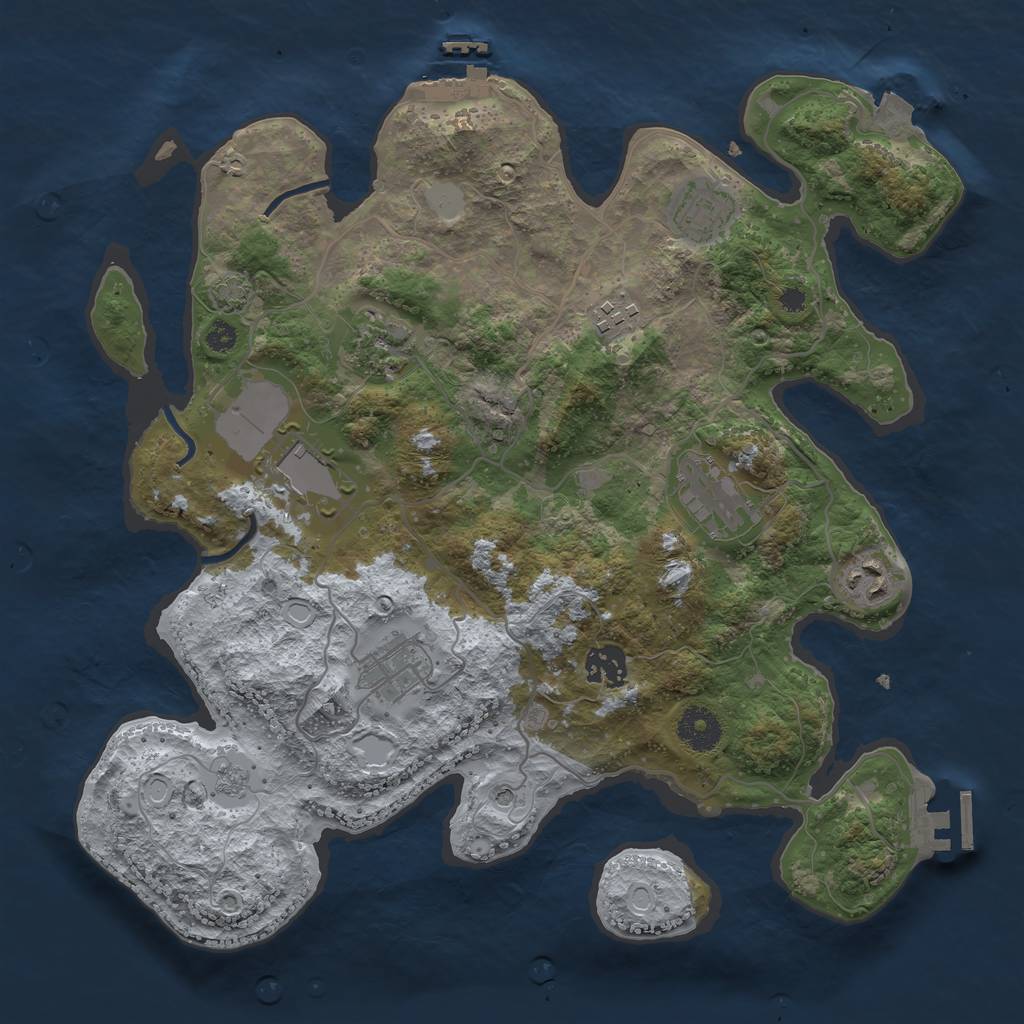 Rust Map: Procedural Map, Size: 3500, Seed: 696151, 16 Monuments