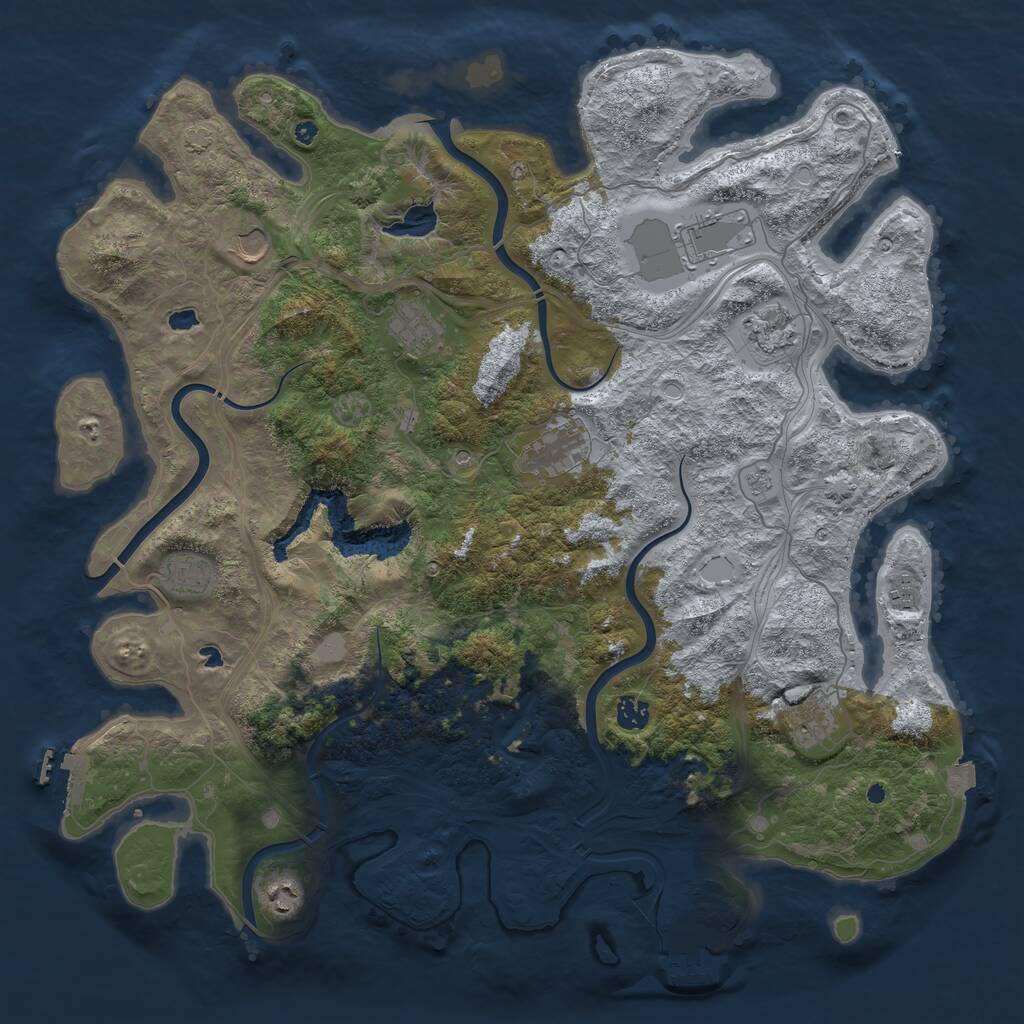 Rust Map: Procedural Map, Size: 4500, Seed: 49476342, 16 Monuments
