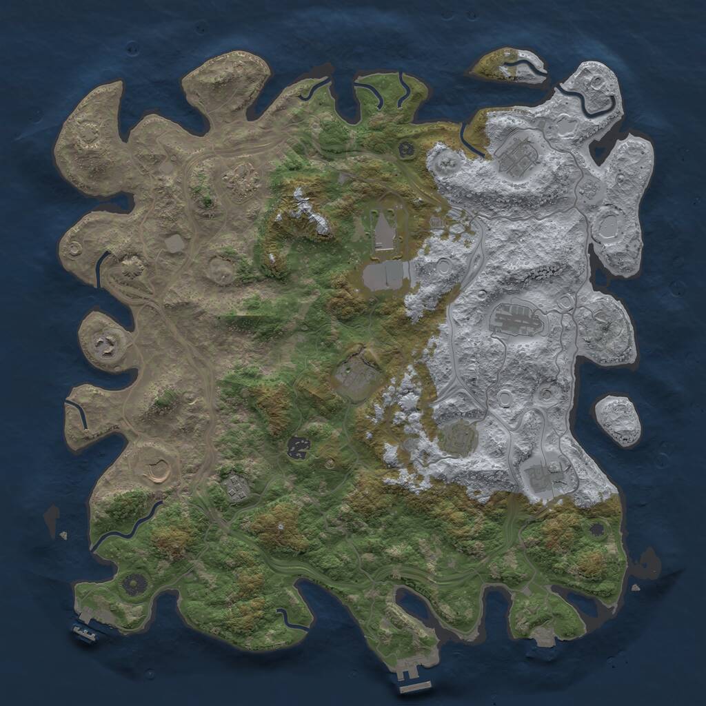 Rust Map: Procedural Map, Size: 4500, Seed: 1240784492, 17 Monuments