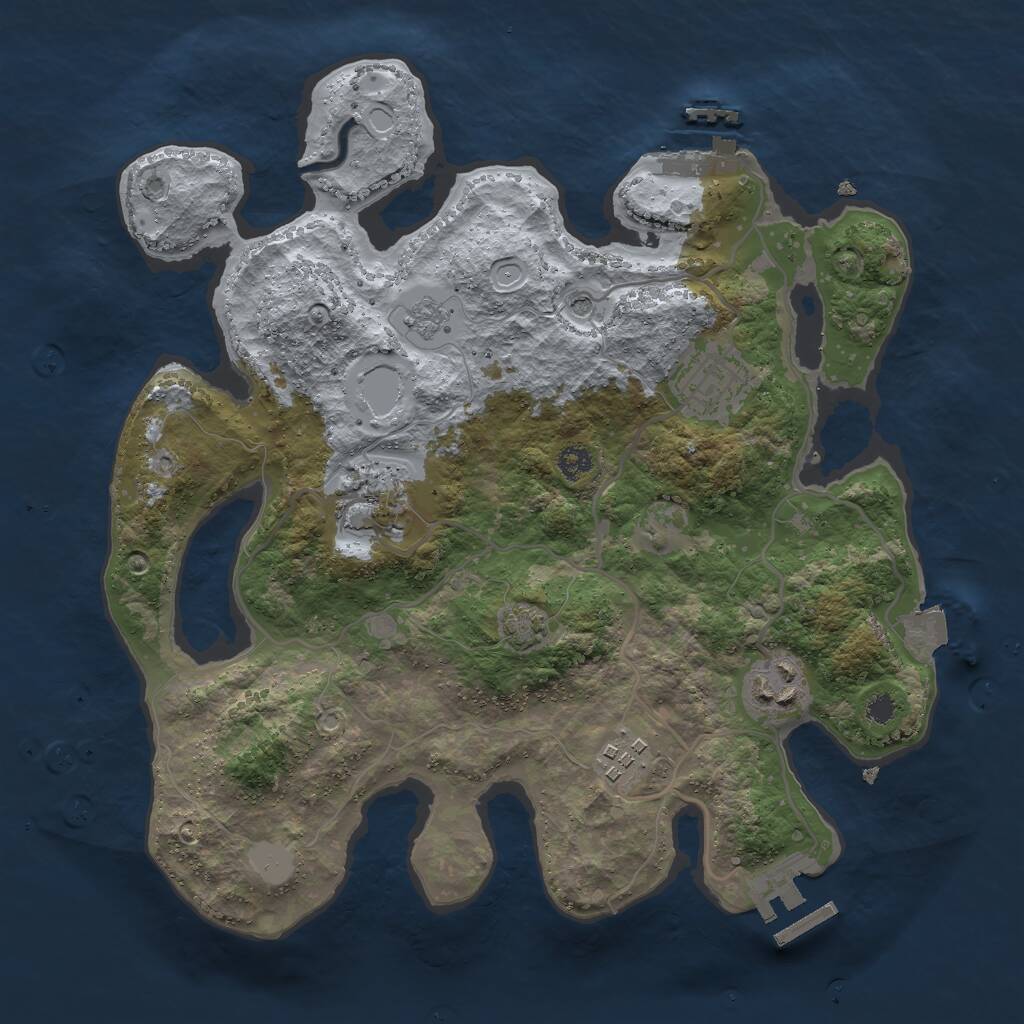 Rust Map: Procedural Map, Size: 3000, Seed: 34733, 10 Monuments