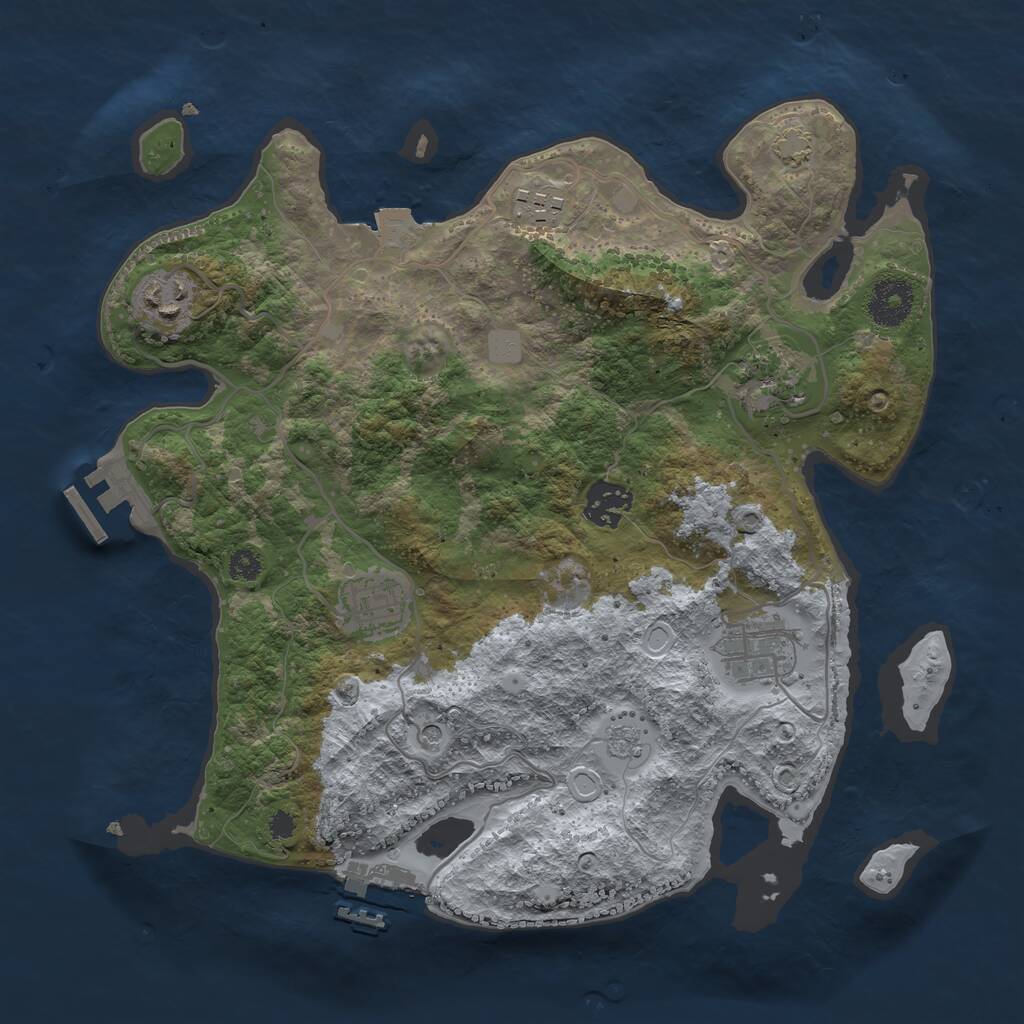 Rust Map: Procedural Map, Size: 3250, Seed: 1908534703, 12 Monuments