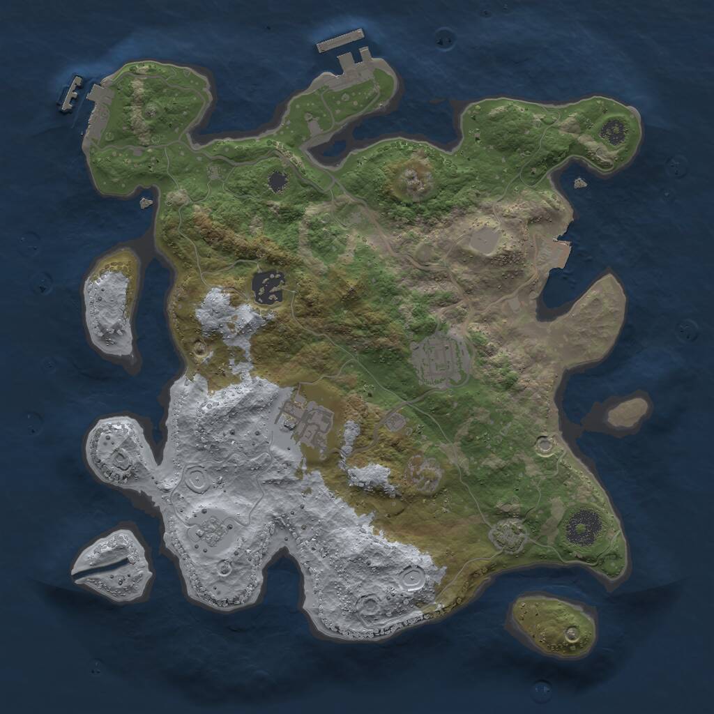 Rust Map: Procedural Map, Size: 3000, Seed: 77693, 8 Monuments