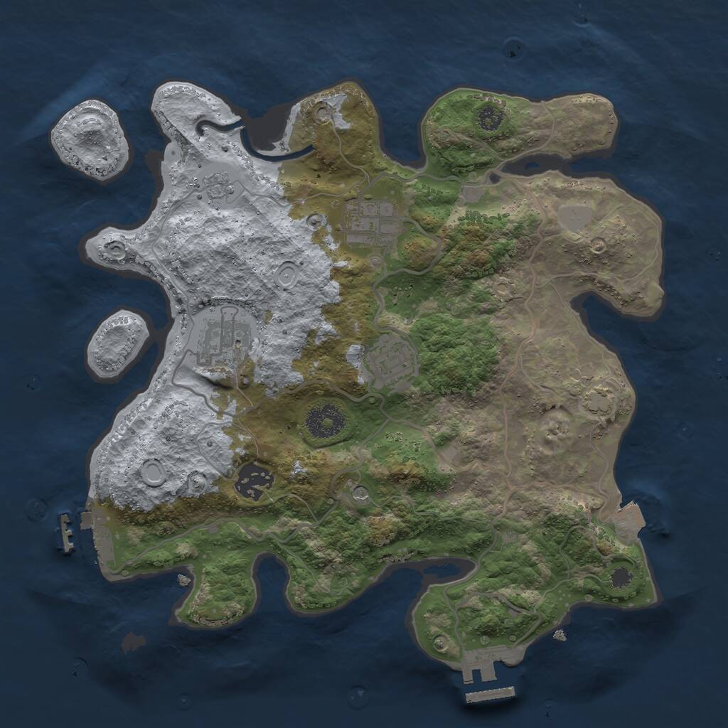 Rust Map: Procedural Map, Size: 3000, Seed: 1075246223, 10 Monuments