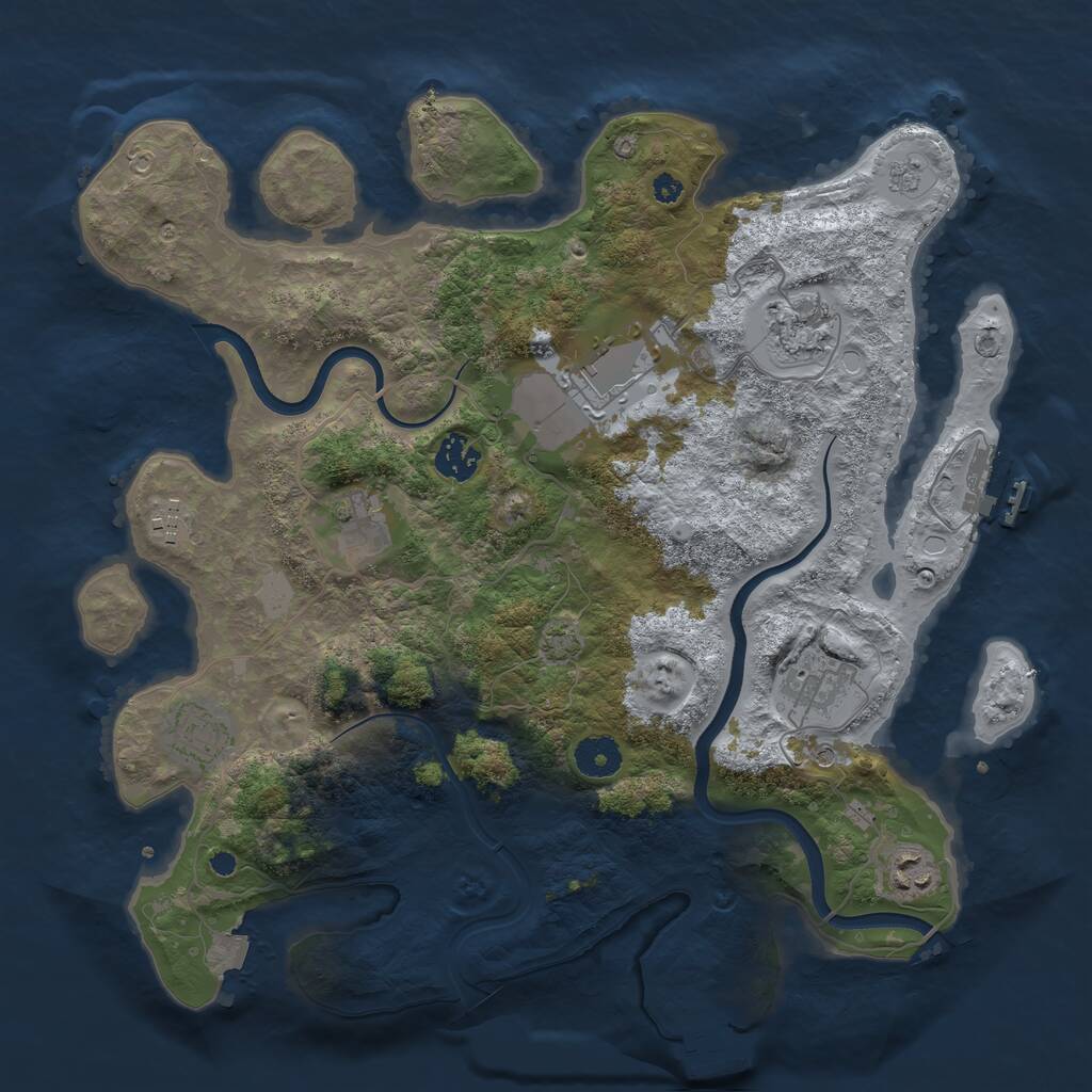 Rust Map: Procedural Map, Size: 3690, Seed: 287825136, 14 Monuments