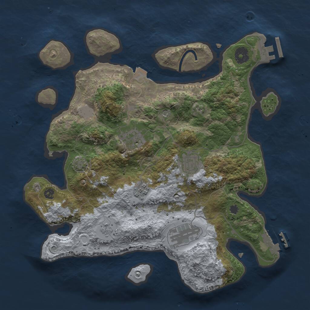 Rust Map: Procedural Map, Size: 3000, Seed: 65874, 10 Monuments