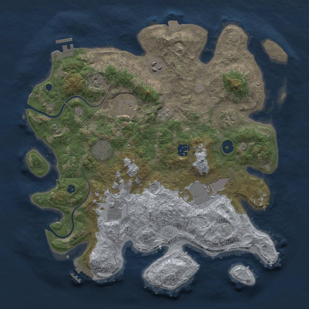 Rust Map: Procedural Map, Size: 3750, Seed: 1209330646, 14 Monuments
