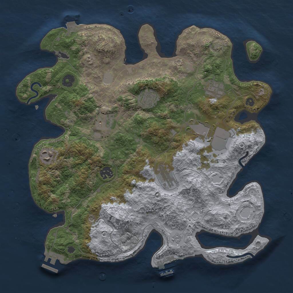 Rust Map: Procedural Map, Size: 3500, Seed: 734987240, 13 Monuments