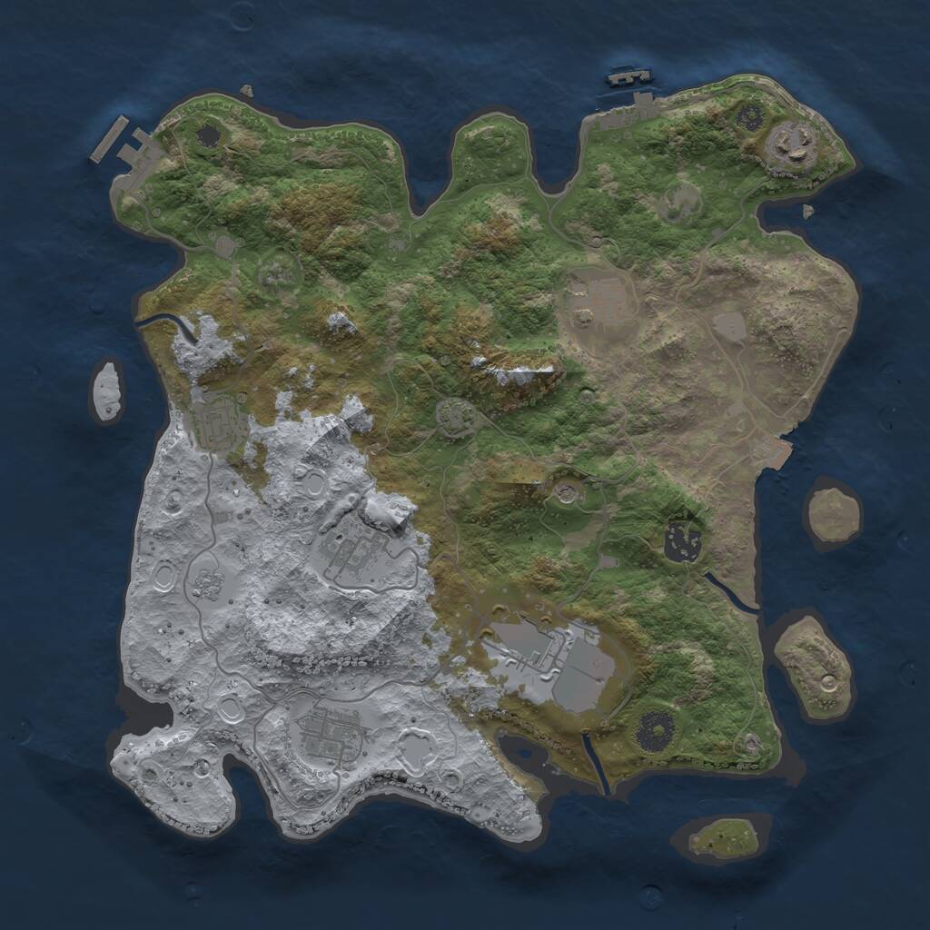 Rust Map: Procedural Map, Size: 3500, Seed: 1694342216, 13 Monuments