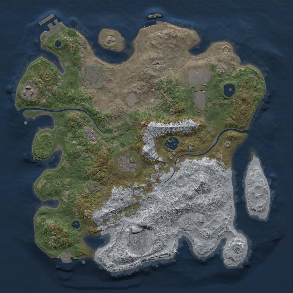 Rust Map: Procedural Map, Size: 3500, Seed: 210244214, 13 Monuments