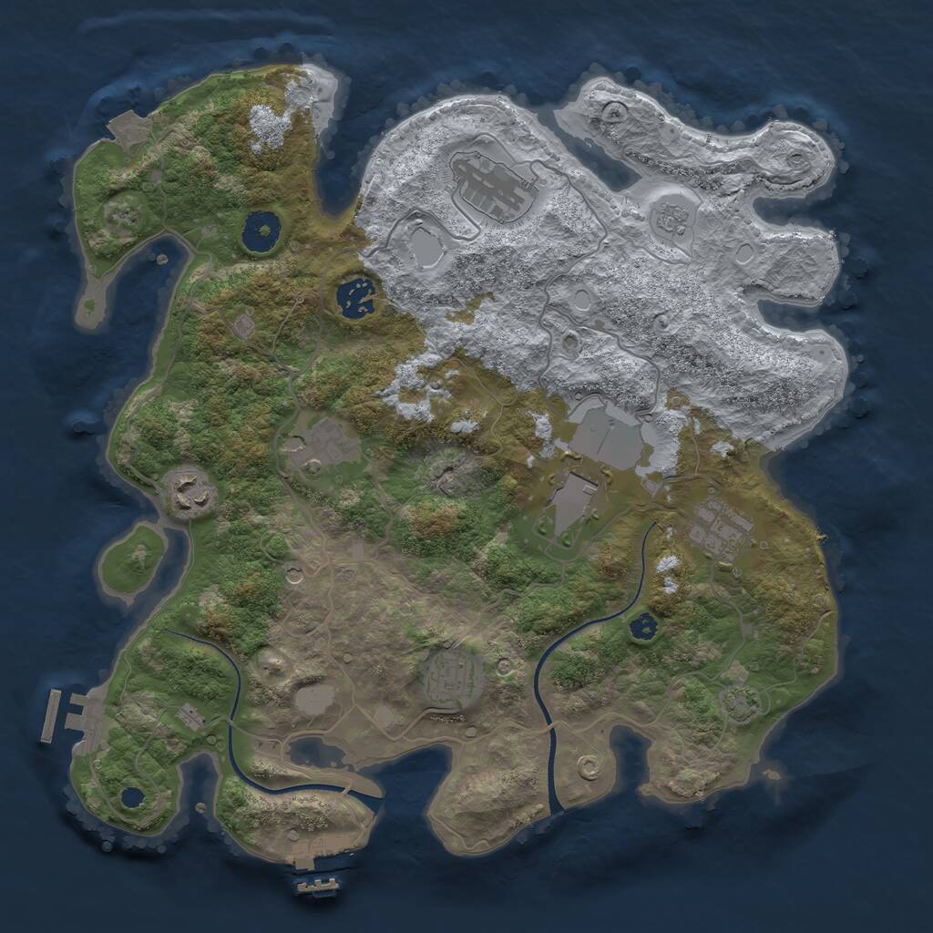 Rust Map: Procedural Map, Size: 3500, Seed: 21033342, 13 Monuments