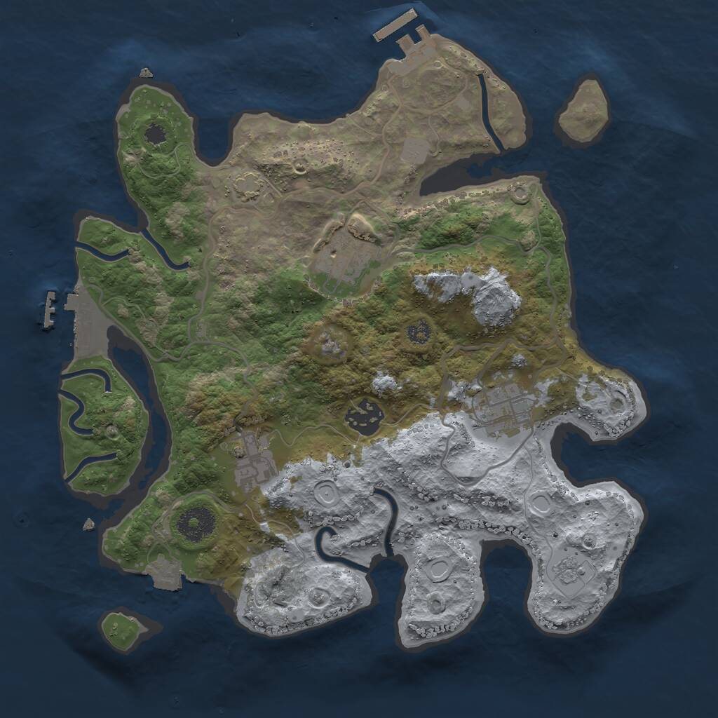 Rust Map: Procedural Map, Size: 3000, Seed: 23068, 9 Monuments