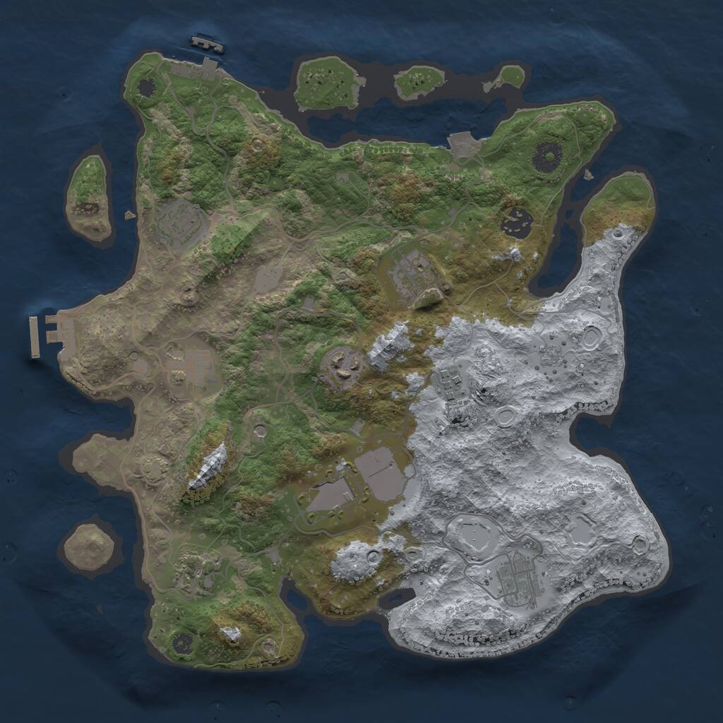 Rust Map: Procedural Map, Size: 3500, Seed: 1836365550, 15 Monuments