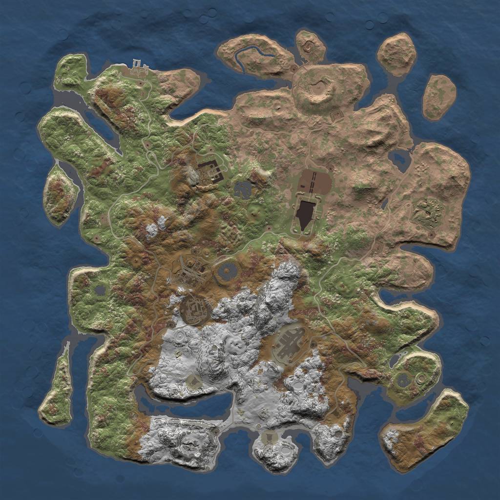 Rust Map: Procedural Map, Size: 4000, Seed: 1043405039, 13 Monuments