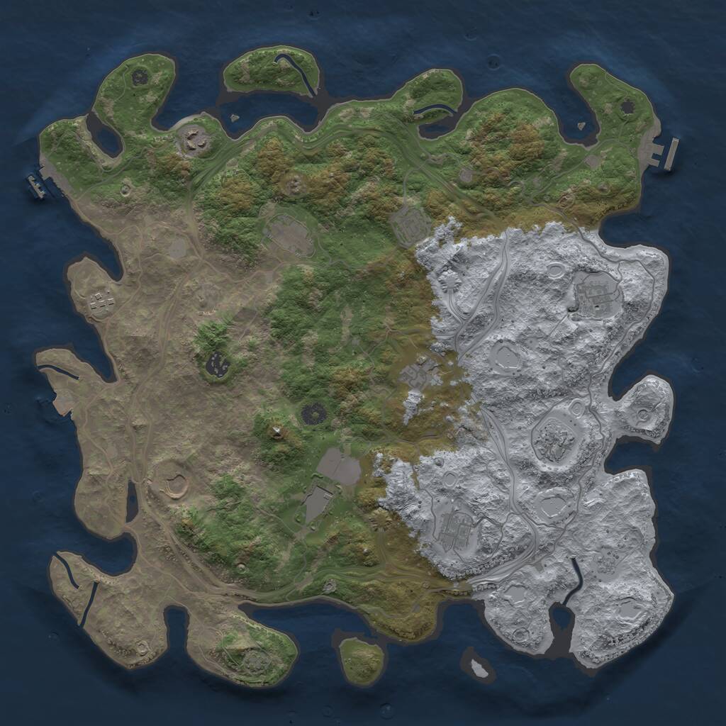 Rust Map: Procedural Map, Size: 4500, Seed: 838425589, 17 Monuments
