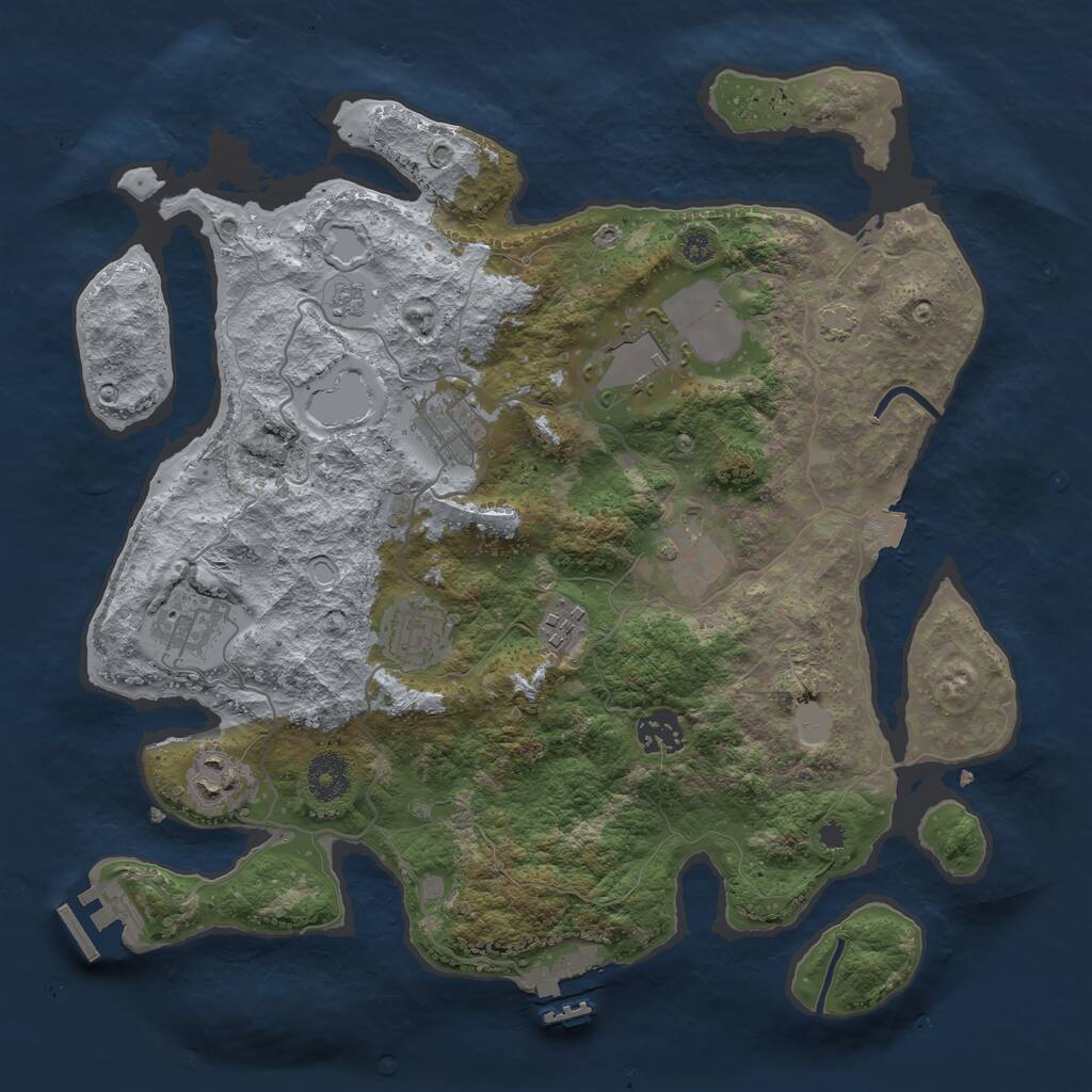 Rust Map: Procedural Map, Size: 3500, Seed: 1033299621, 13 Monuments