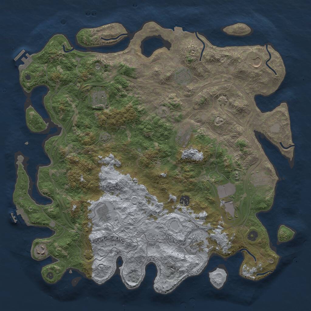 Rust Map: Procedural Map, Size: 4500, Seed: 1030702845, 17 Monuments