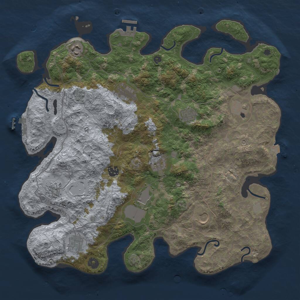 Rust Map: Procedural Map, Size: 4000, Seed: 1343033877, 17 Monuments