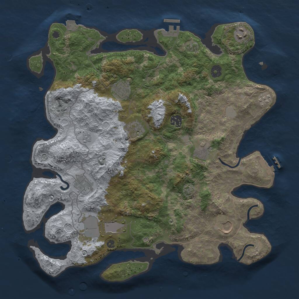 Rust Map: Procedural Map, Size: 3696, Seed: 84674077, 15 Monuments