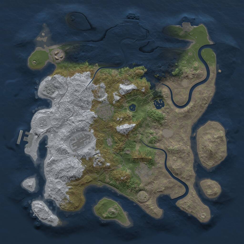 Rust Map: Procedural Map, Size: 3496, Seed: 1300943081, 12 Monuments