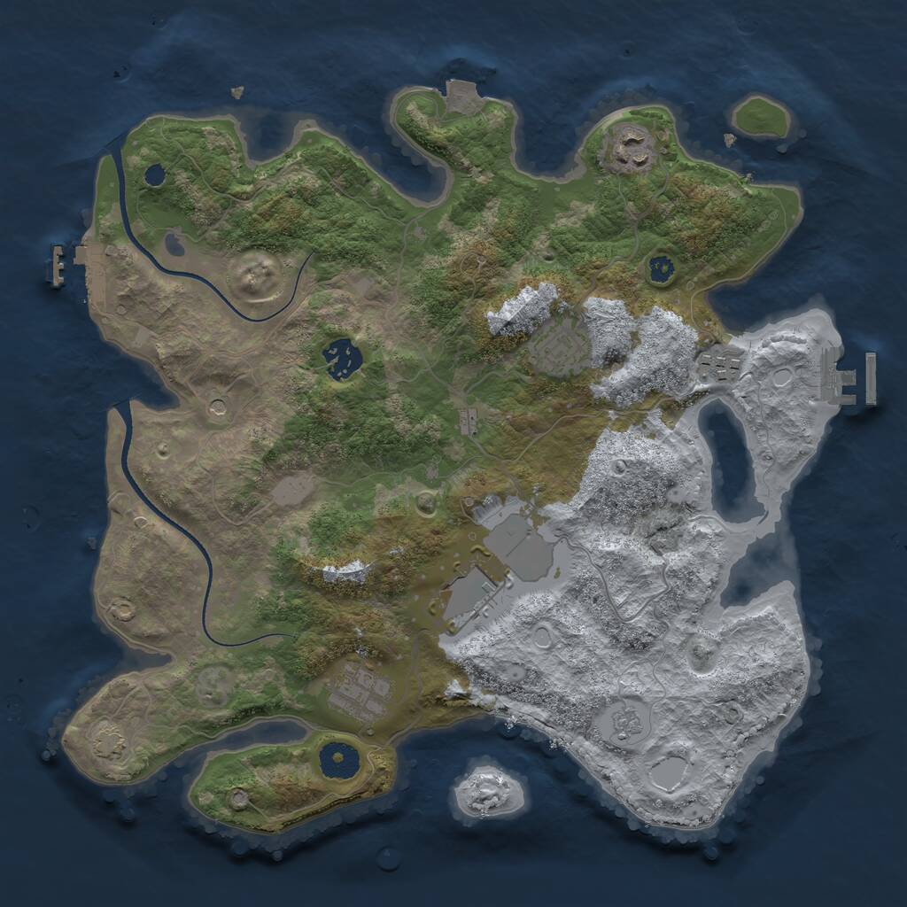Rust Map: Procedural Map, Size: 3500, Seed: 32523667, 12 Monuments
