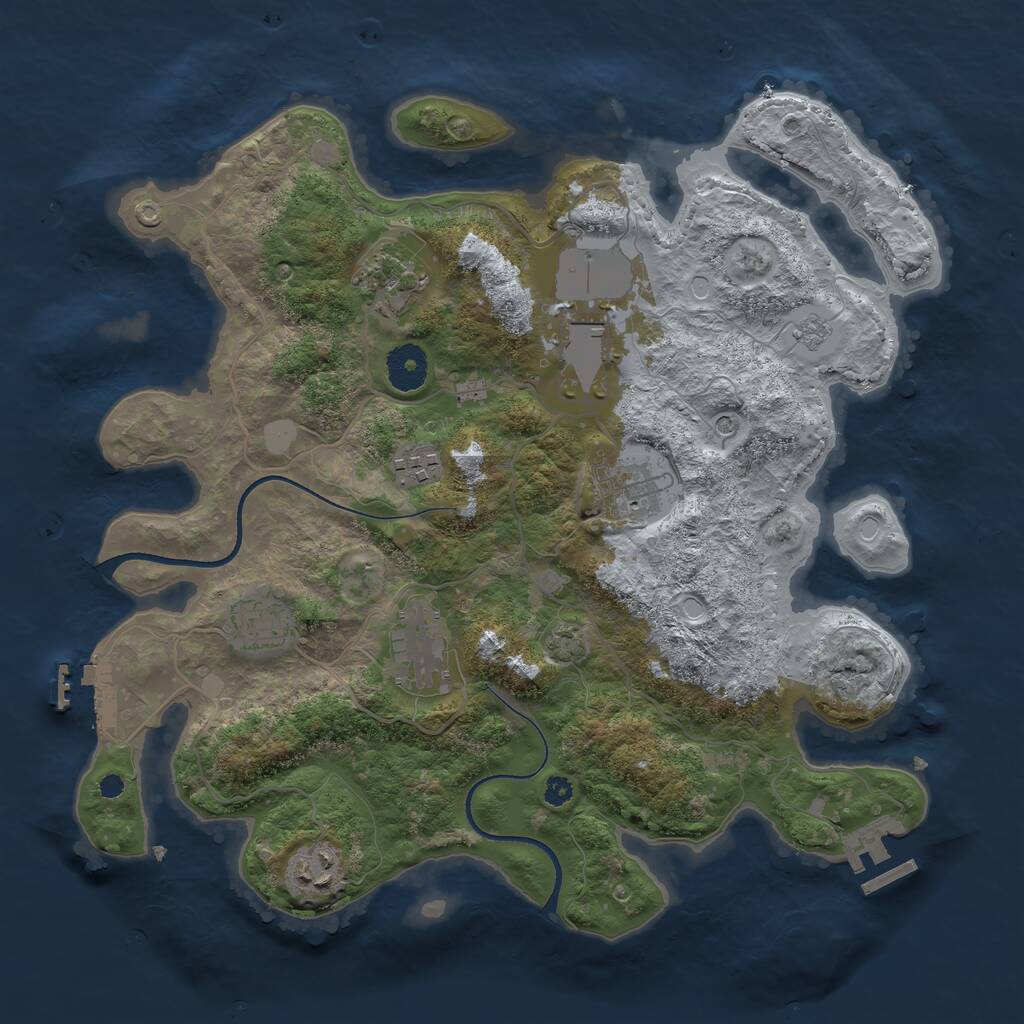 Rust Map: Procedural Map, Size: 3500, Seed: 1659687831, 13 Monuments