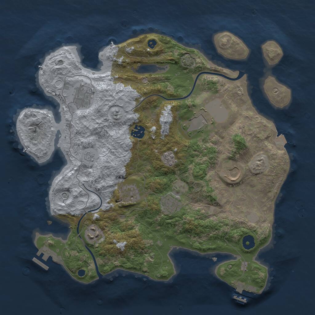 Rust Map: Procedural Map, Size: 3500, Seed: 843187280, 14 Monuments