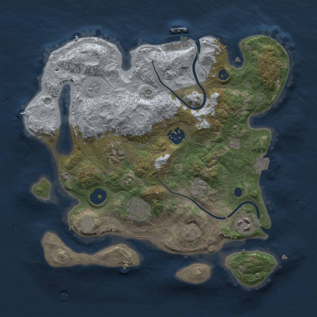 Rust Map: Procedural Map, Size: 3000, Seed: 4077, 9 Monuments