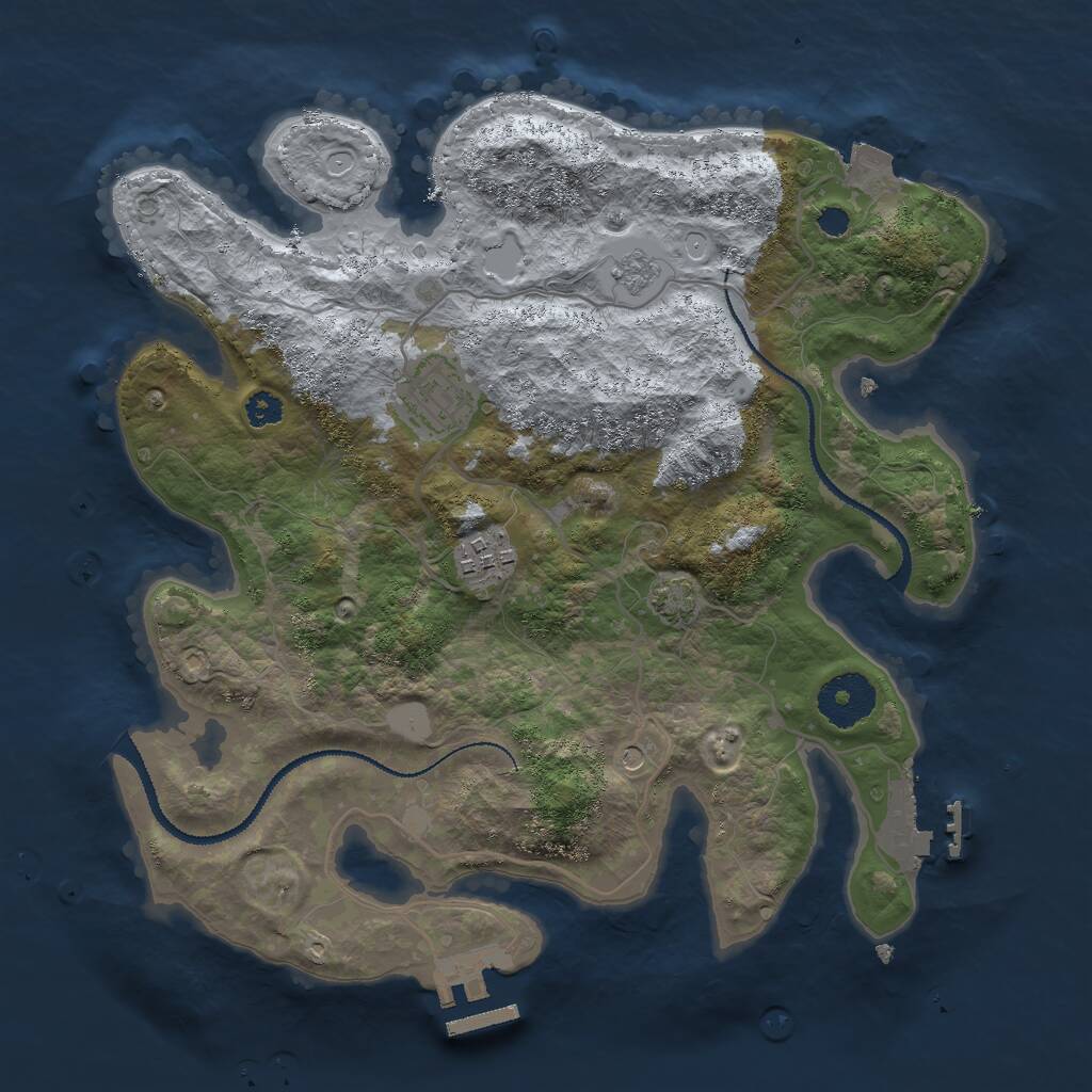 Rust Map: Procedural Map, Size: 3000, Seed: 9021654, 8 Monuments