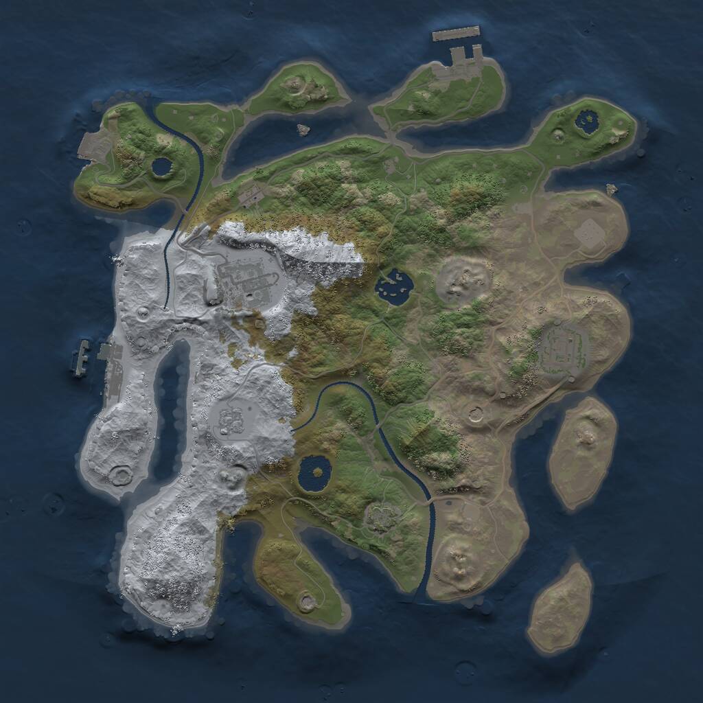 Rust Map: Procedural Map, Size: 3000, Seed: 495057376, 9 Monuments