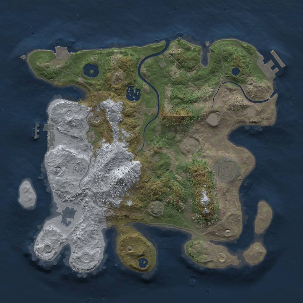 Rust Map: Procedural Map, Size: 3000, Seed: 16855, 8 Monuments