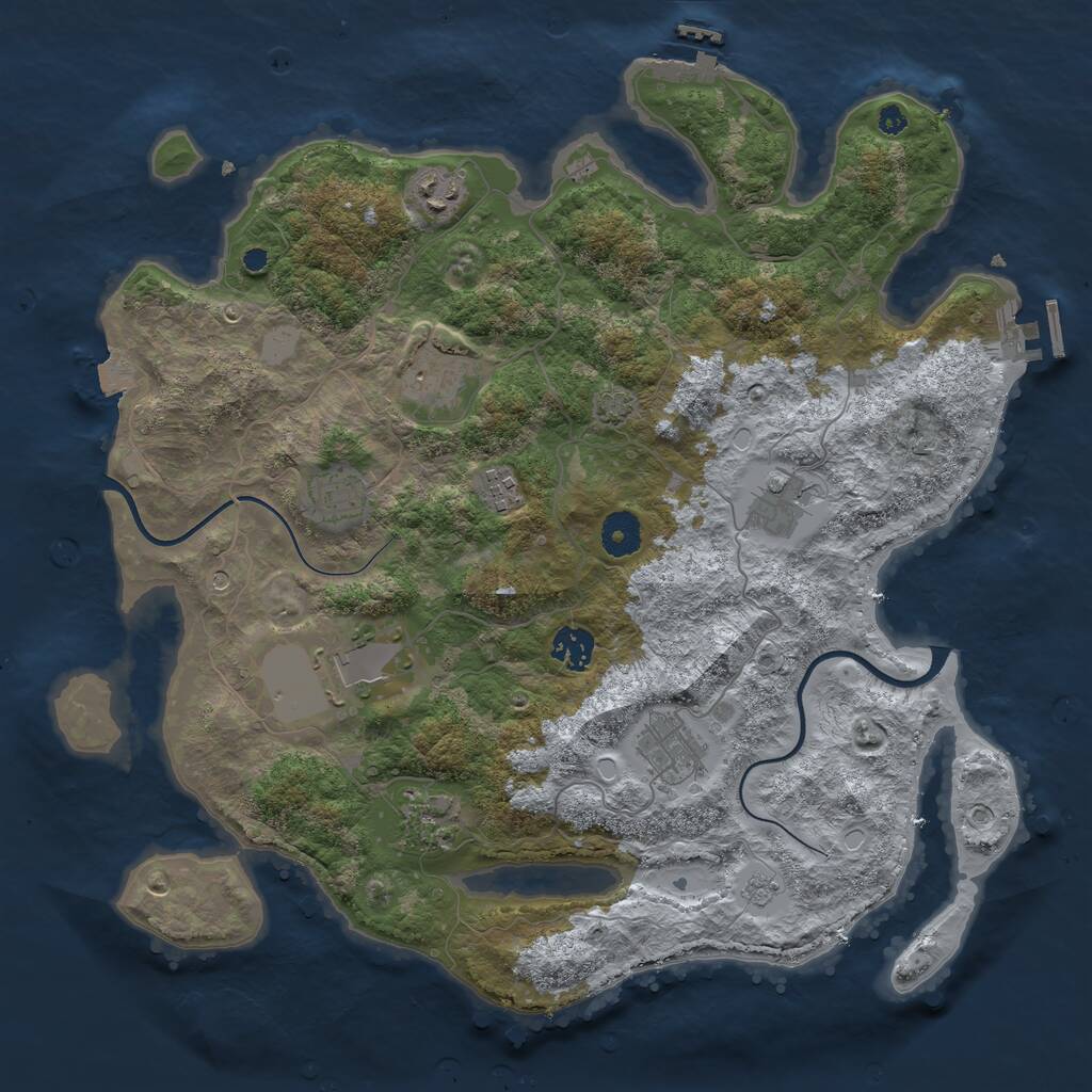 Rust Map: Procedural Map, Size: 3800, Seed: 2135119258, 15 Monuments