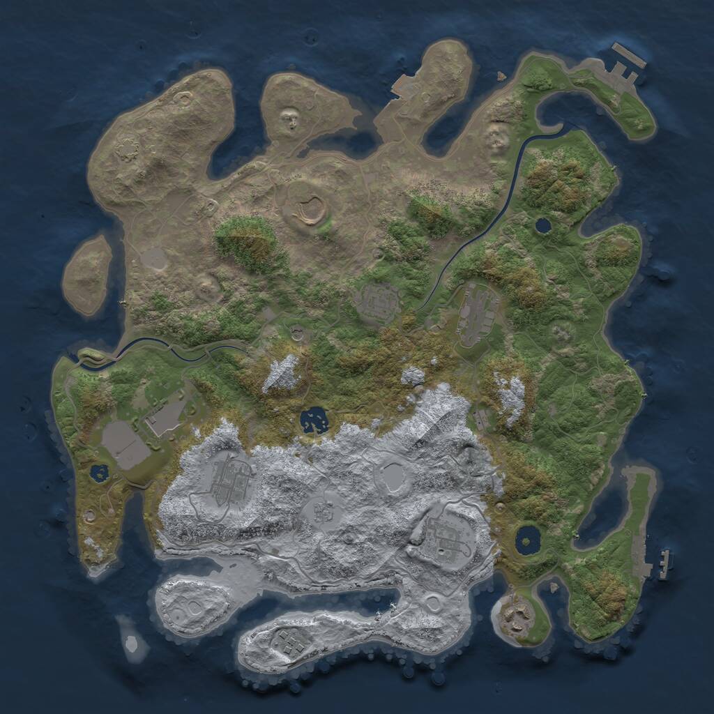 Rust Map: Procedural Map, Size: 3800, Seed: 2105664361, 15 Monuments