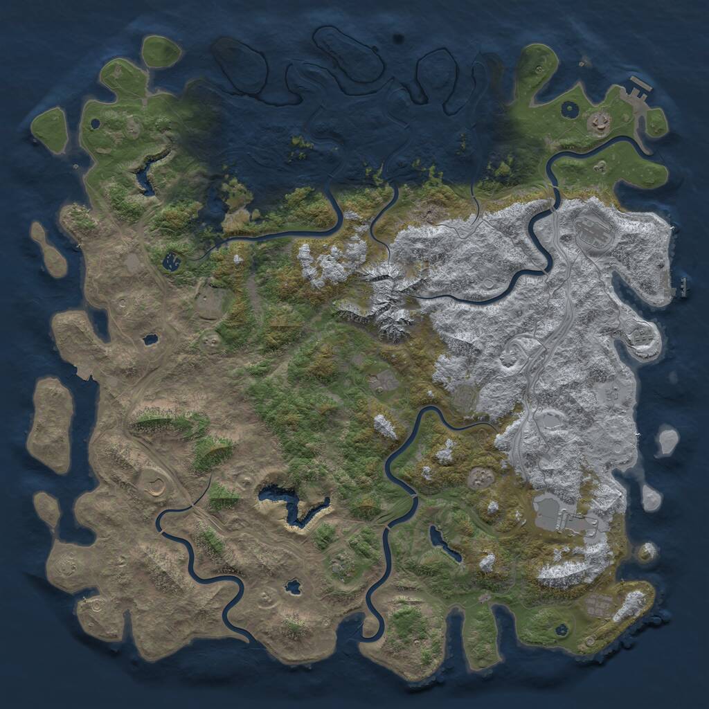 Rust Map: Procedural Map, Size: 6000, Seed: 464150949, 17 Monuments