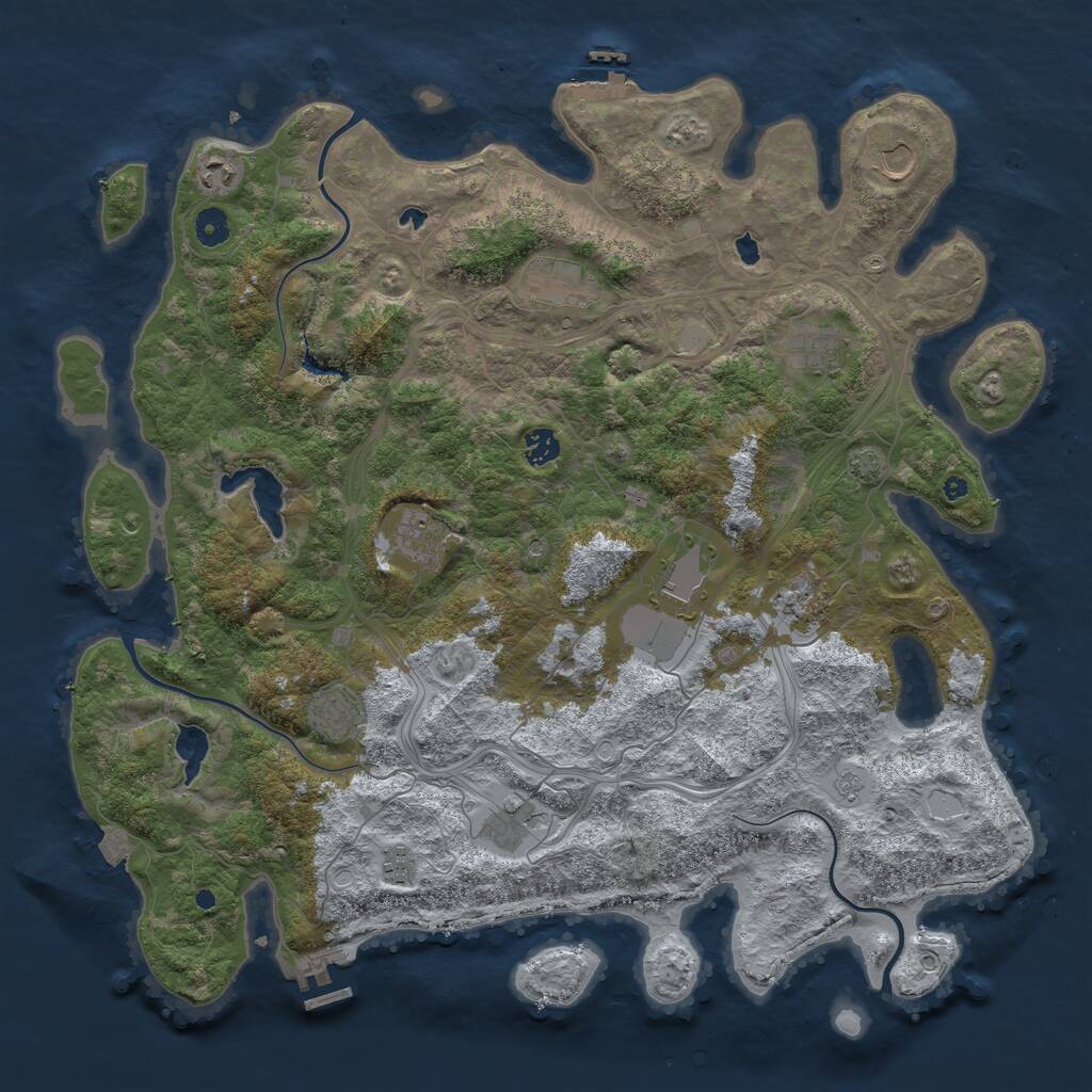 Rust Map: Procedural Map, Size: 4500, Seed: 1121441239, 17 Monuments