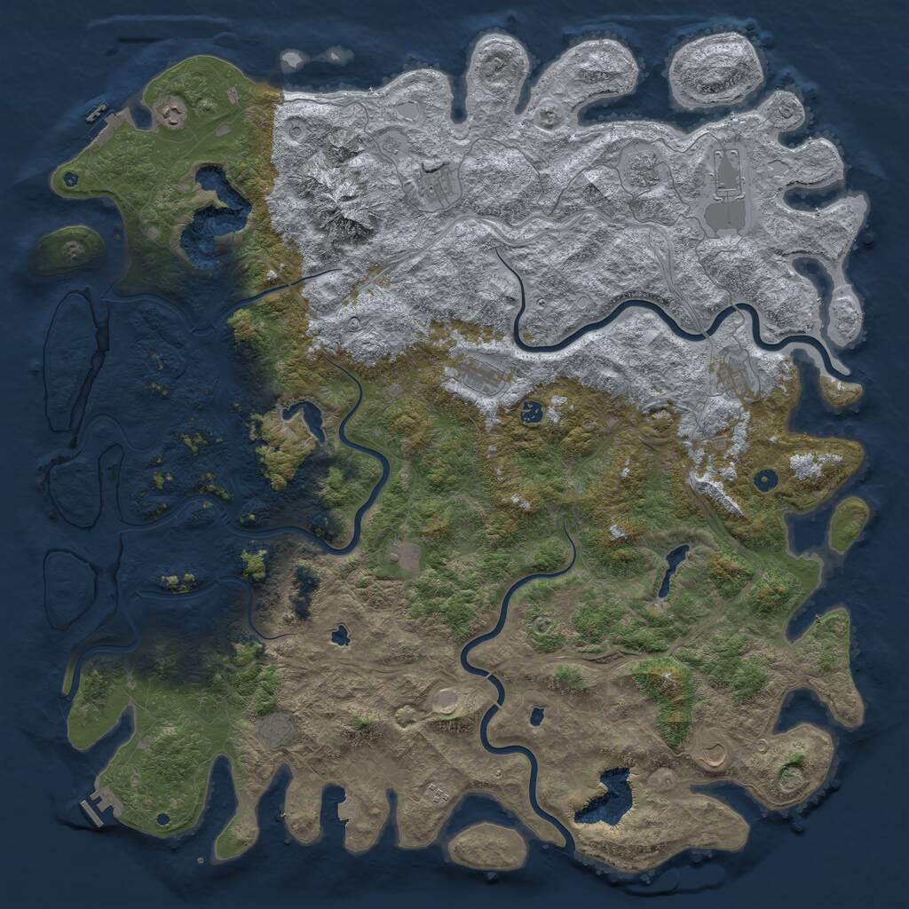 Rust Map: Procedural Map, Size: 6000, Seed: 457343782, 17 Monuments