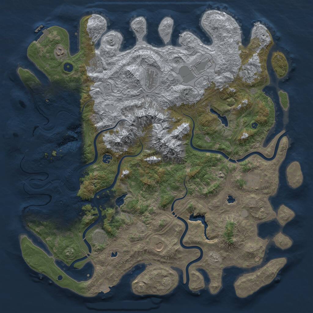 Rust Map: Procedural Map, Size: 5000, Seed: 3664, 16 Monuments