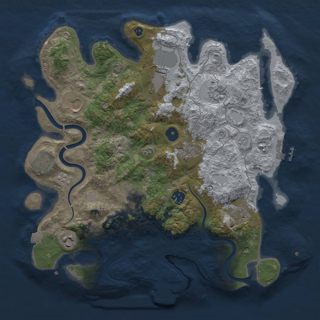 Rust Map: Procedural Map, Size: 3650, Seed: 1144823379, 16 Monuments