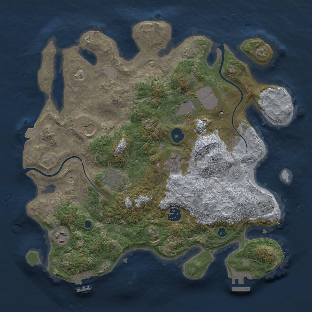 Rust Map: Procedural Map, Size: 3500, Seed: 377714543, 13 Monuments