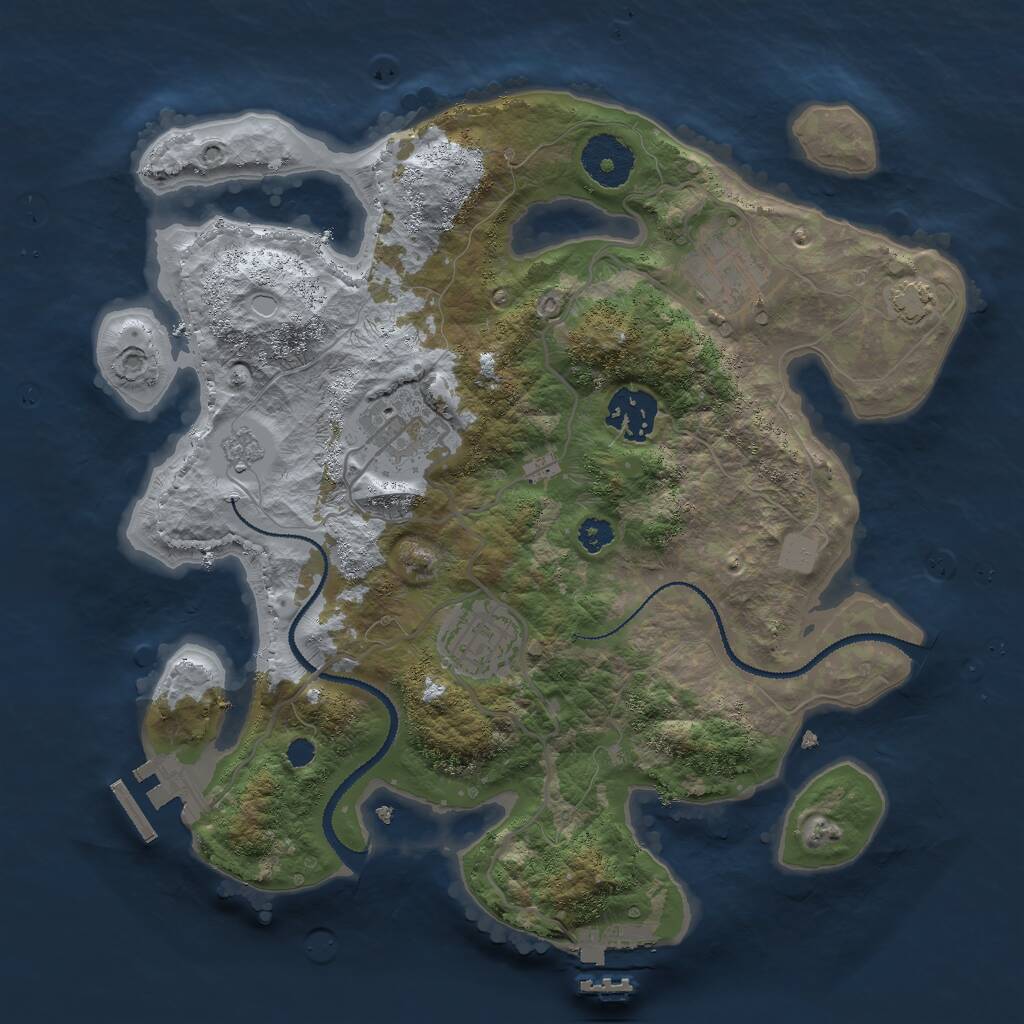 Rust Map: Procedural Map, Size: 3000, Seed: 1125275186, 9 Monuments