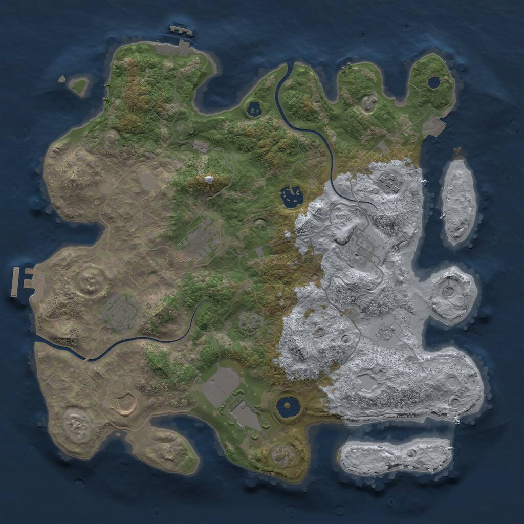 Rust Map: Procedural Map, Size: 3500, Seed: 344226751, 13 Monuments