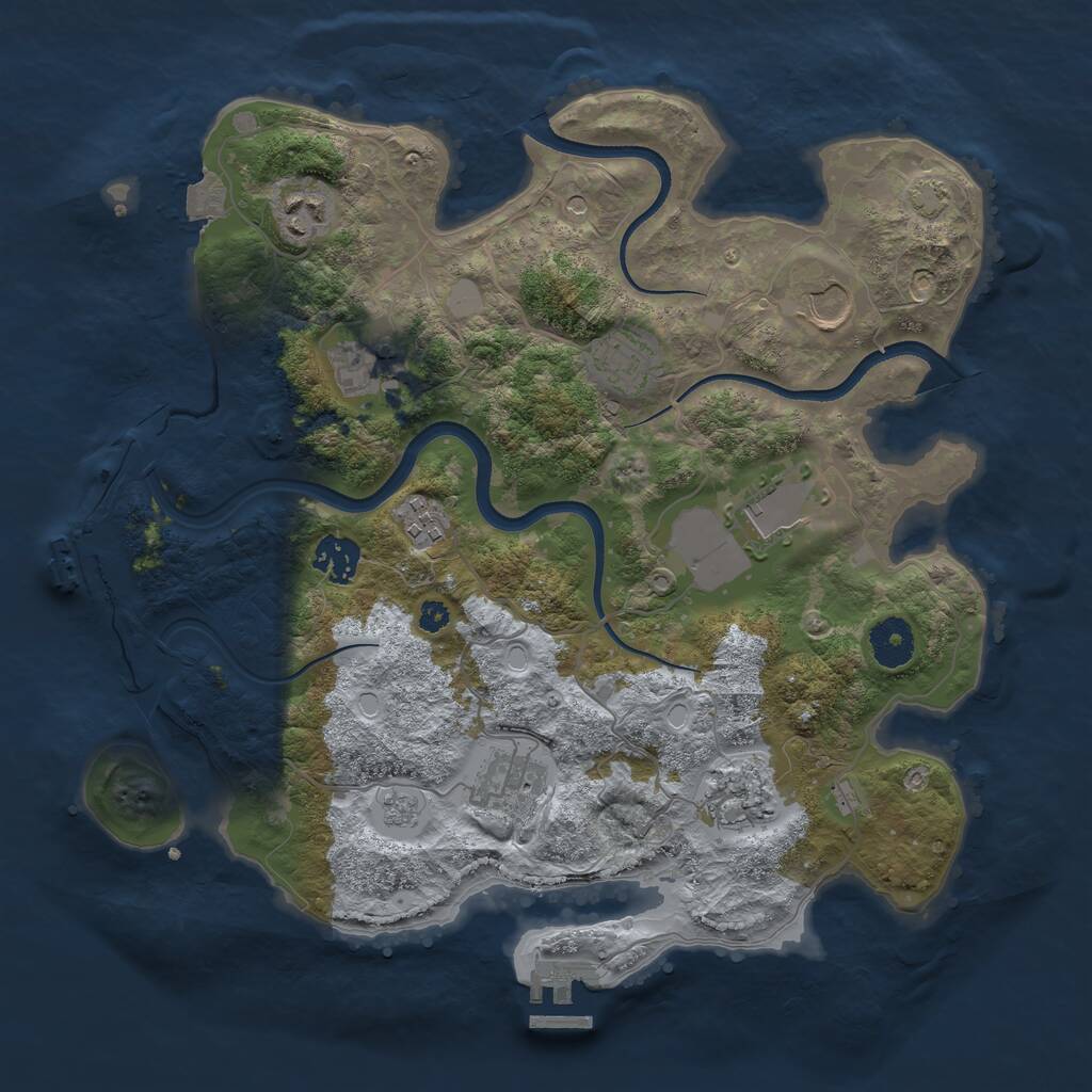 Rust Map: Procedural Map, Size: 3500, Seed: 128376876, 15 Monuments