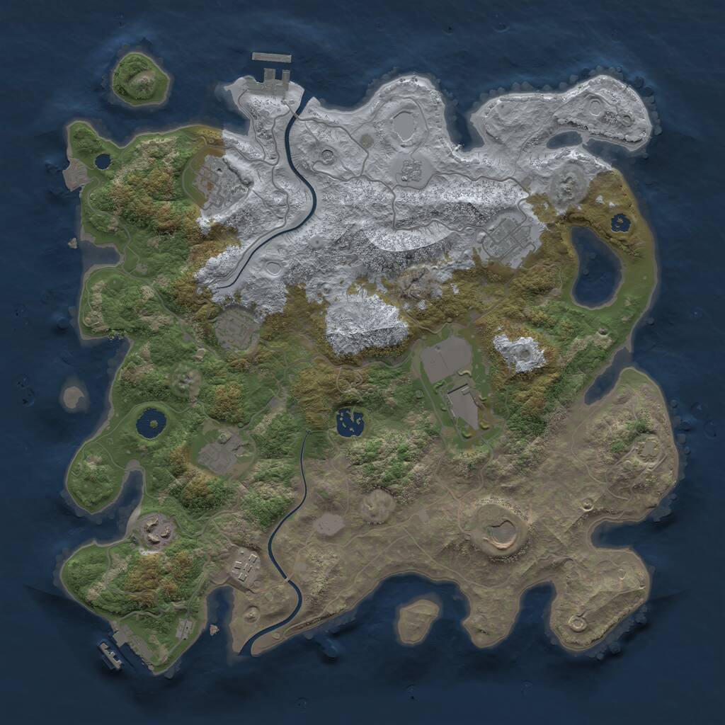 Rust Map: Procedural Map, Size: 3750, Seed: 411777279, 17 Monuments