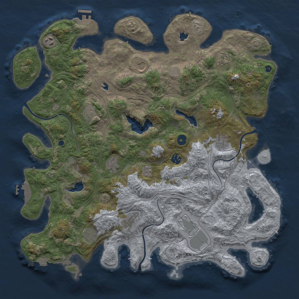 Rust Map: Procedural Map, Size: 4500, Seed: 1222503480, 17 Monuments